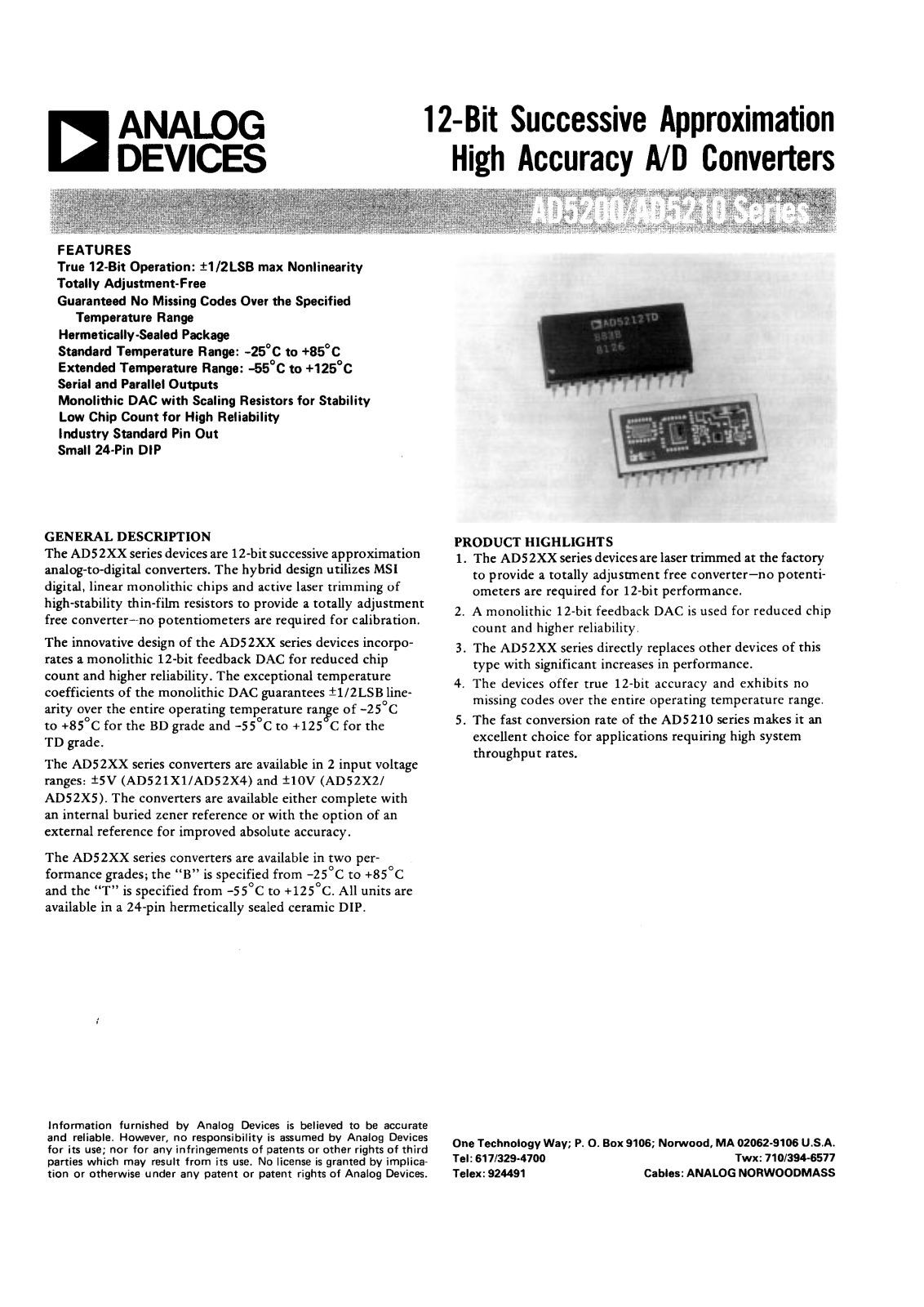 Analog Devices AD52010TD, AD52010BD, AD52000TD, AD52000BD Datasheet