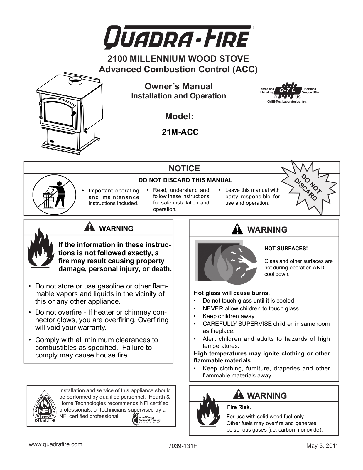 Quadra-Fire 21M-ACC User Manual