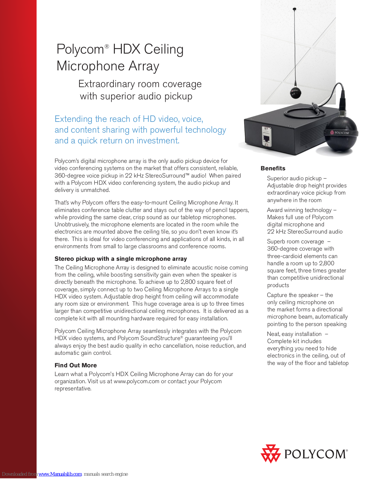 Polycom HDX Ceiling Microphone Array, HDX Datasheet