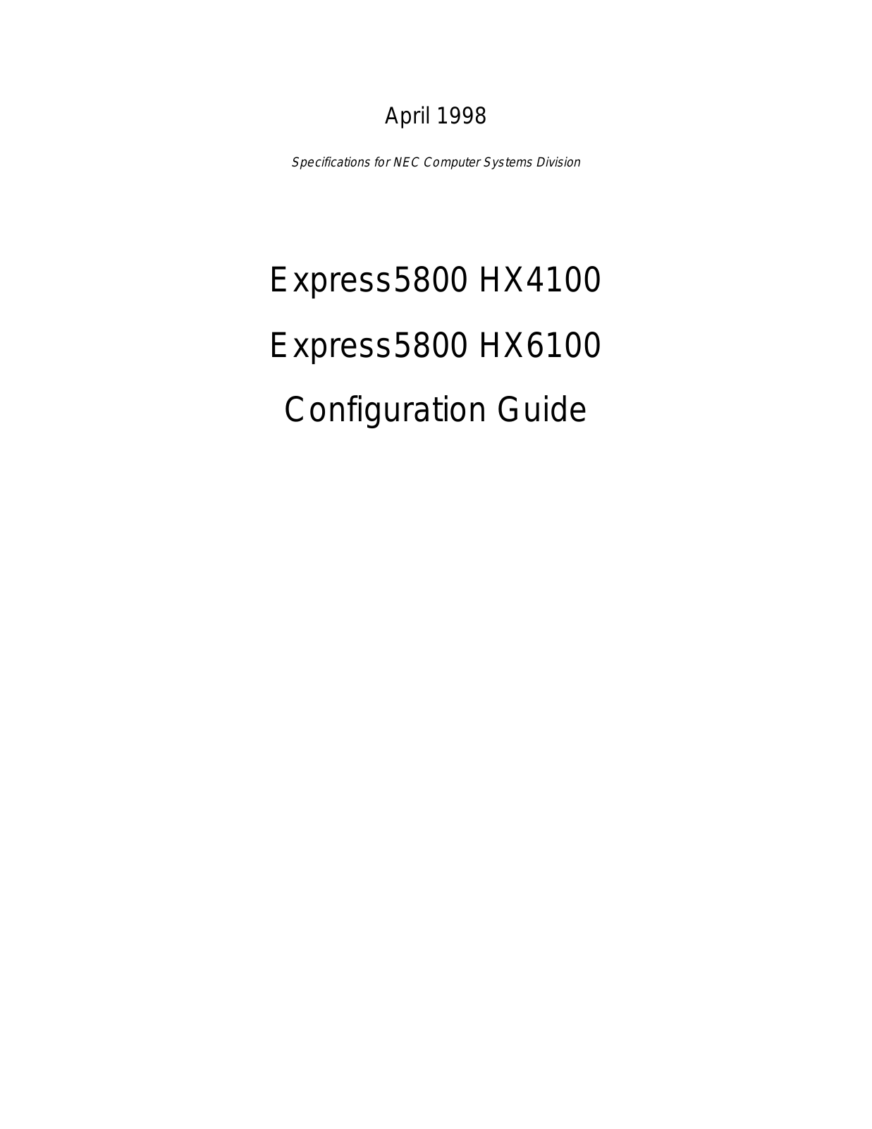 NEC Express5800-HX6100, Express5800-HX4100 Configuration Guide