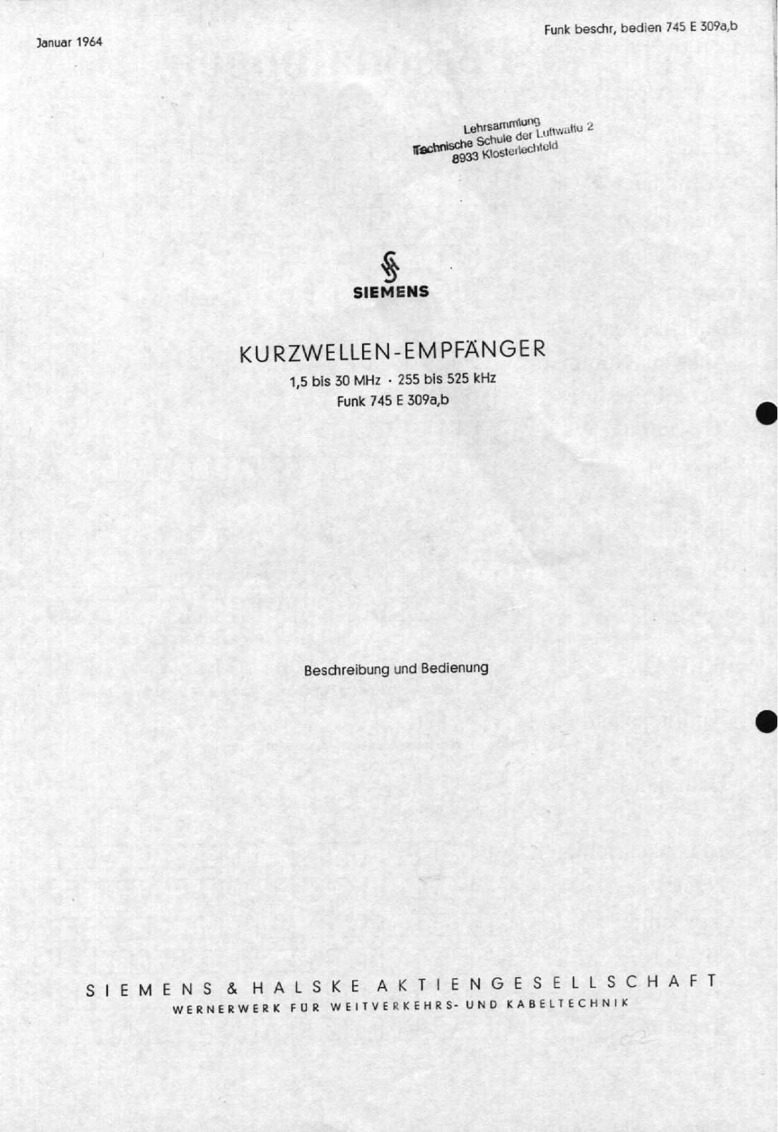 Siemens Funk 745, E 309 Service manual