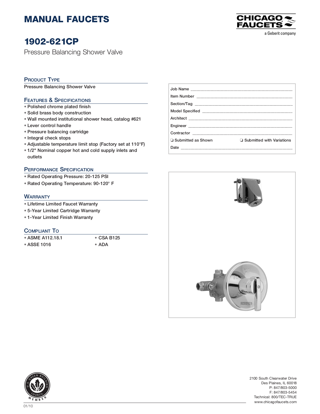 Chicago Faucet 1902-621 Specifications