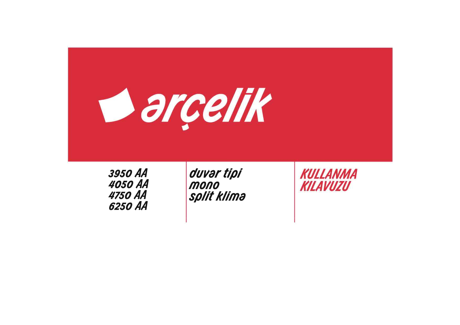 Arçelik 3950AA, 4050AA, 4750AA, 6250AA User manual