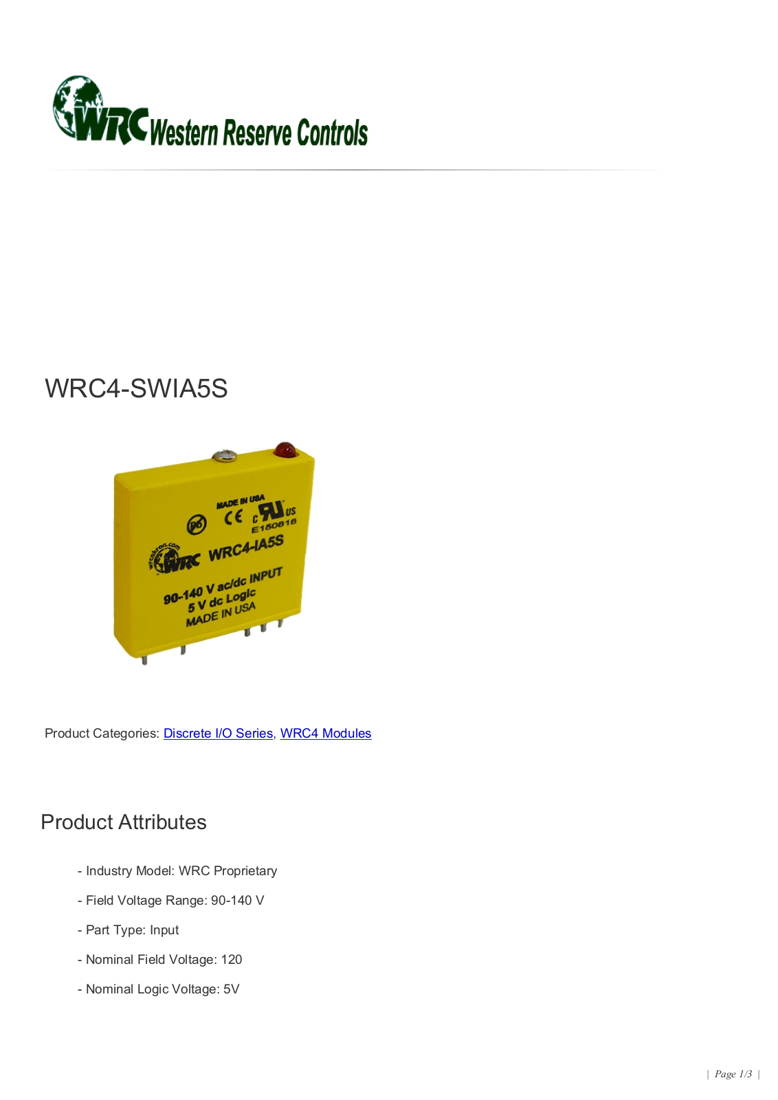 Western Reserve Controls WRC4-SWIA5S Data Sheet