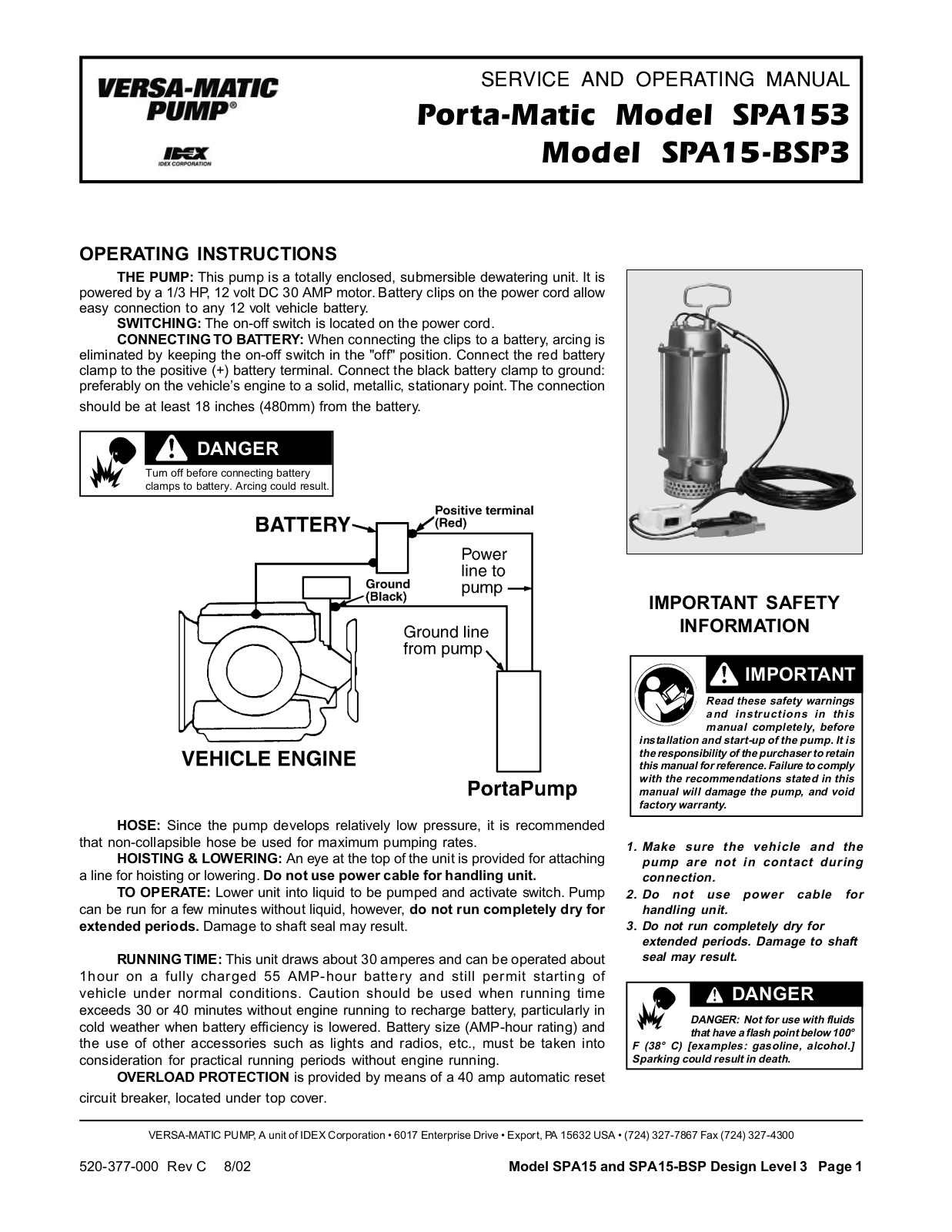 Versa-Matic SPA15-BSP3 User Manual