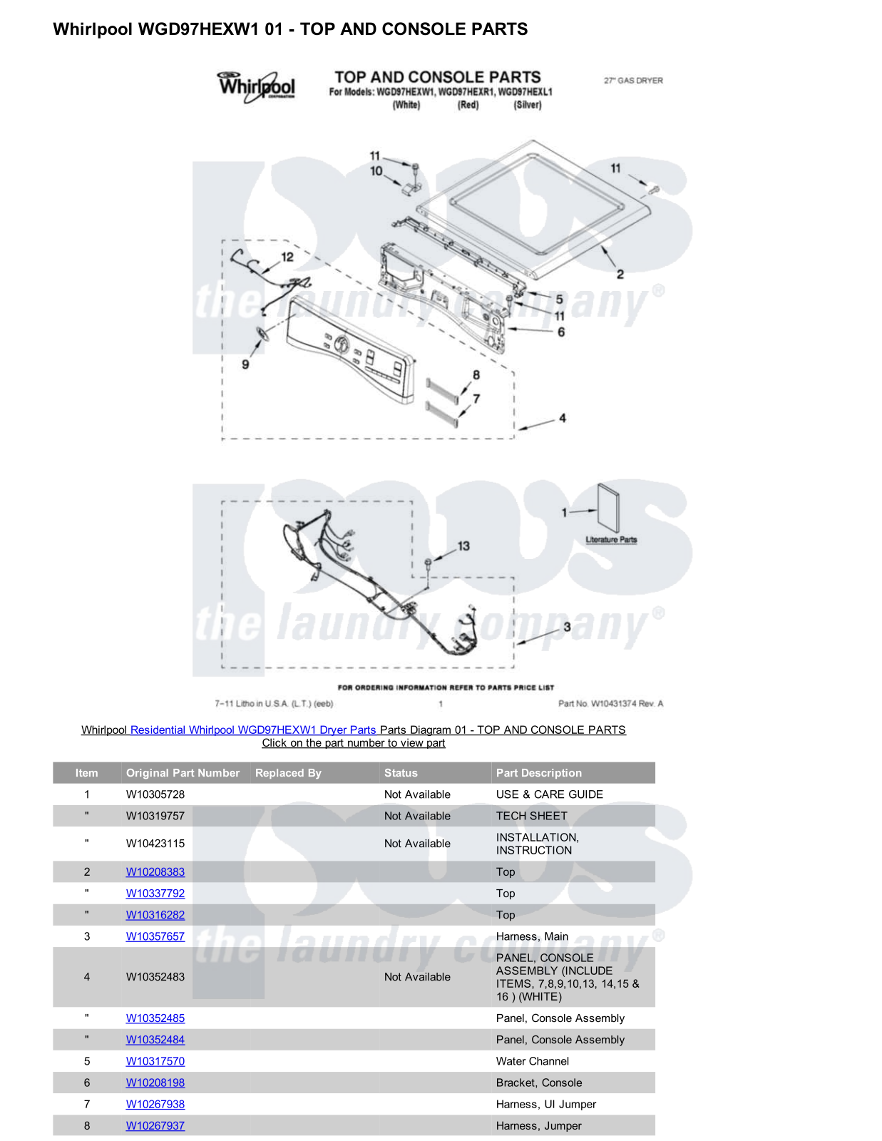 Whirlpool WGD97HEXW1 Parts Diagram