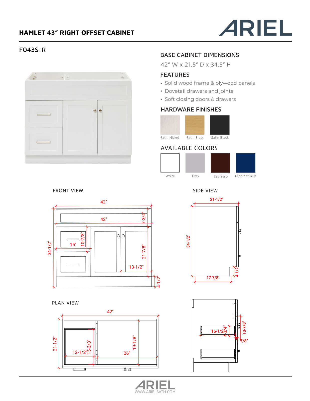 Ariel Bath ZZB10399 Specification - ManualMachine.com