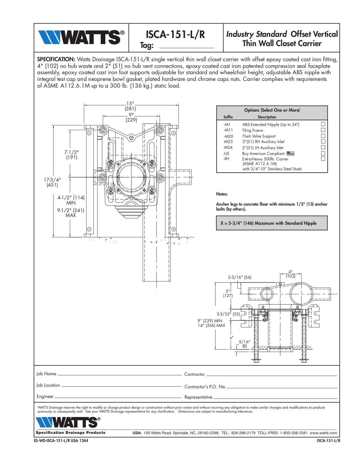 Watts ISCA-151-LR User Manual