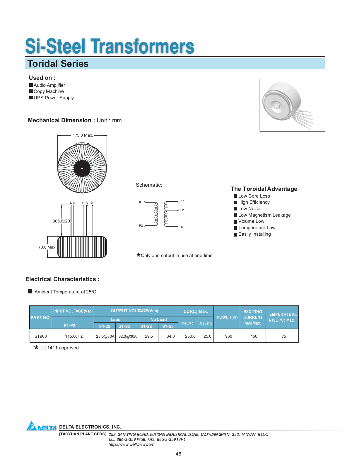 Datasheet Toridal Datasheet (Delta Electronics) - ManualMachine.com