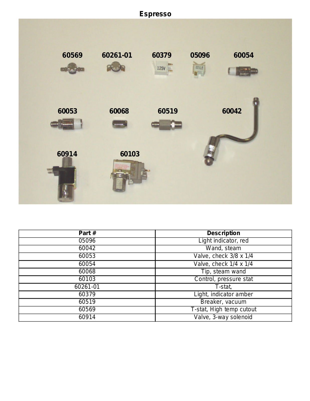 American Metal Ware Espresso Parts List