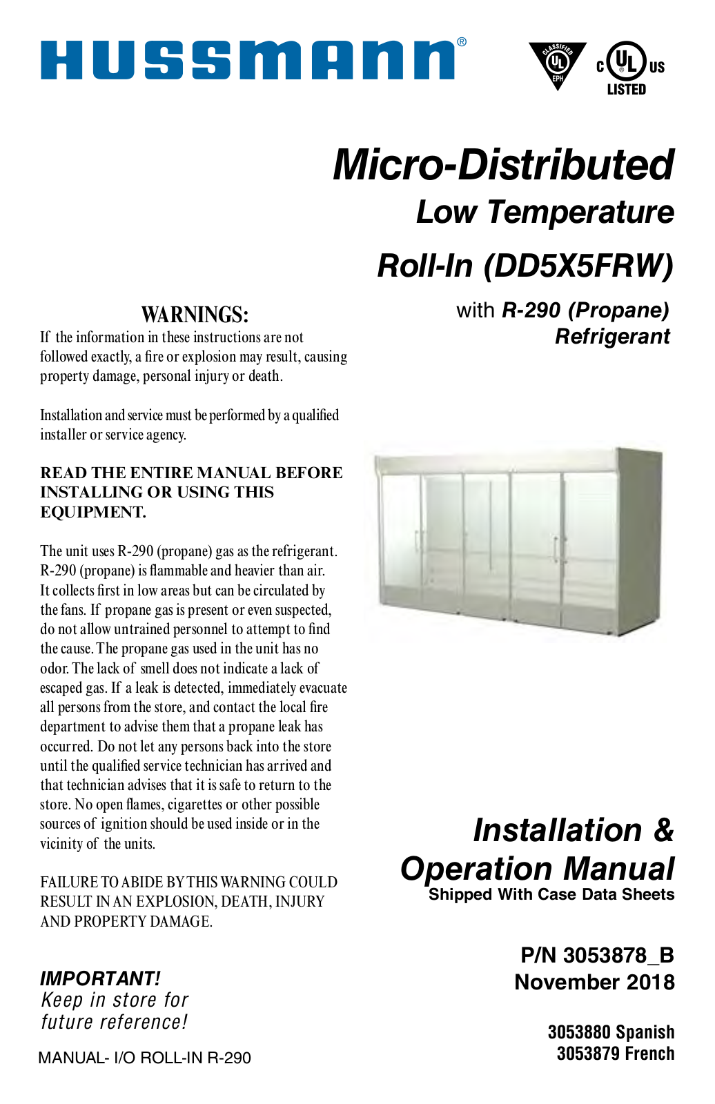 Hussmann DD5X5FRW Installation & Operation Manual