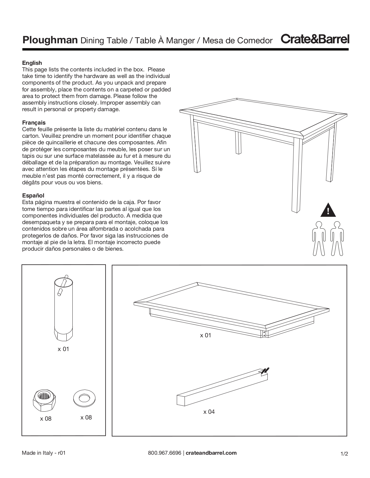 Crate & Barrel Ploughman High Dining Table Assembly Instruction