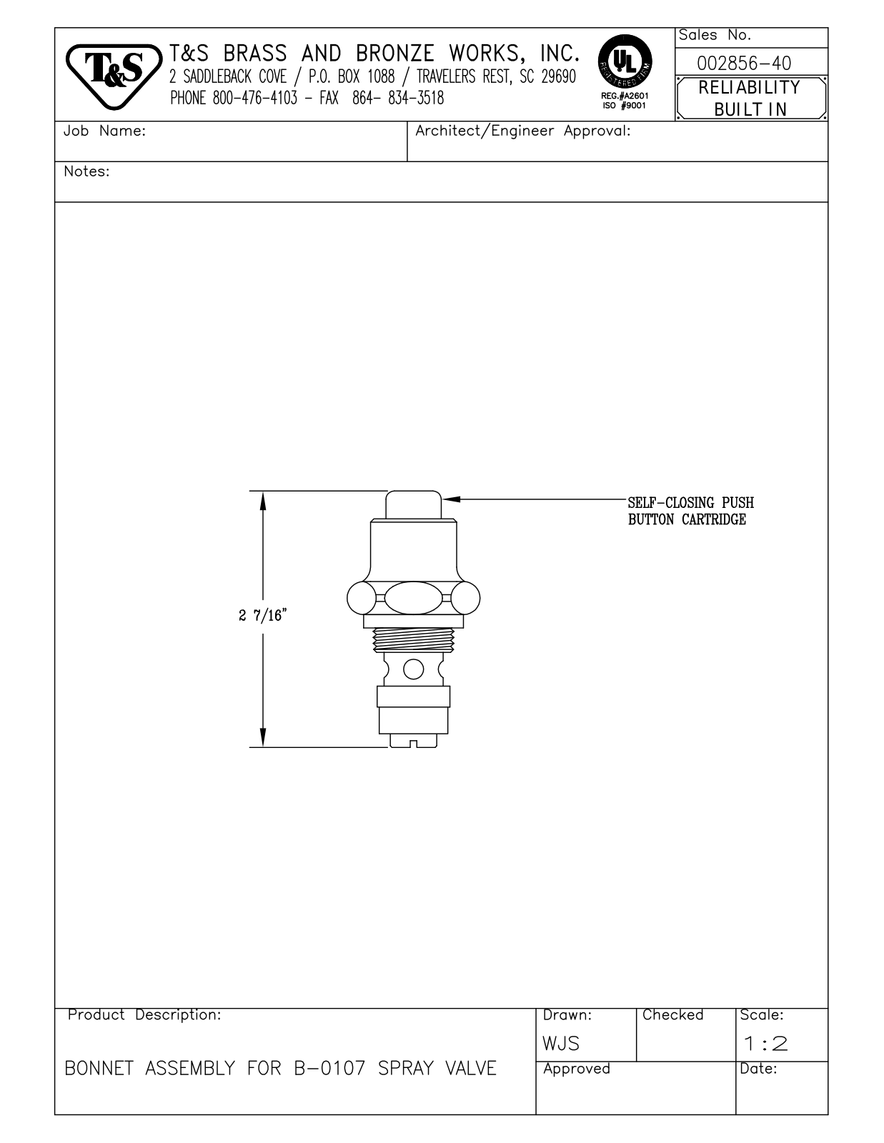 T & S Brass & Bronze Works 002856-40 General Manual