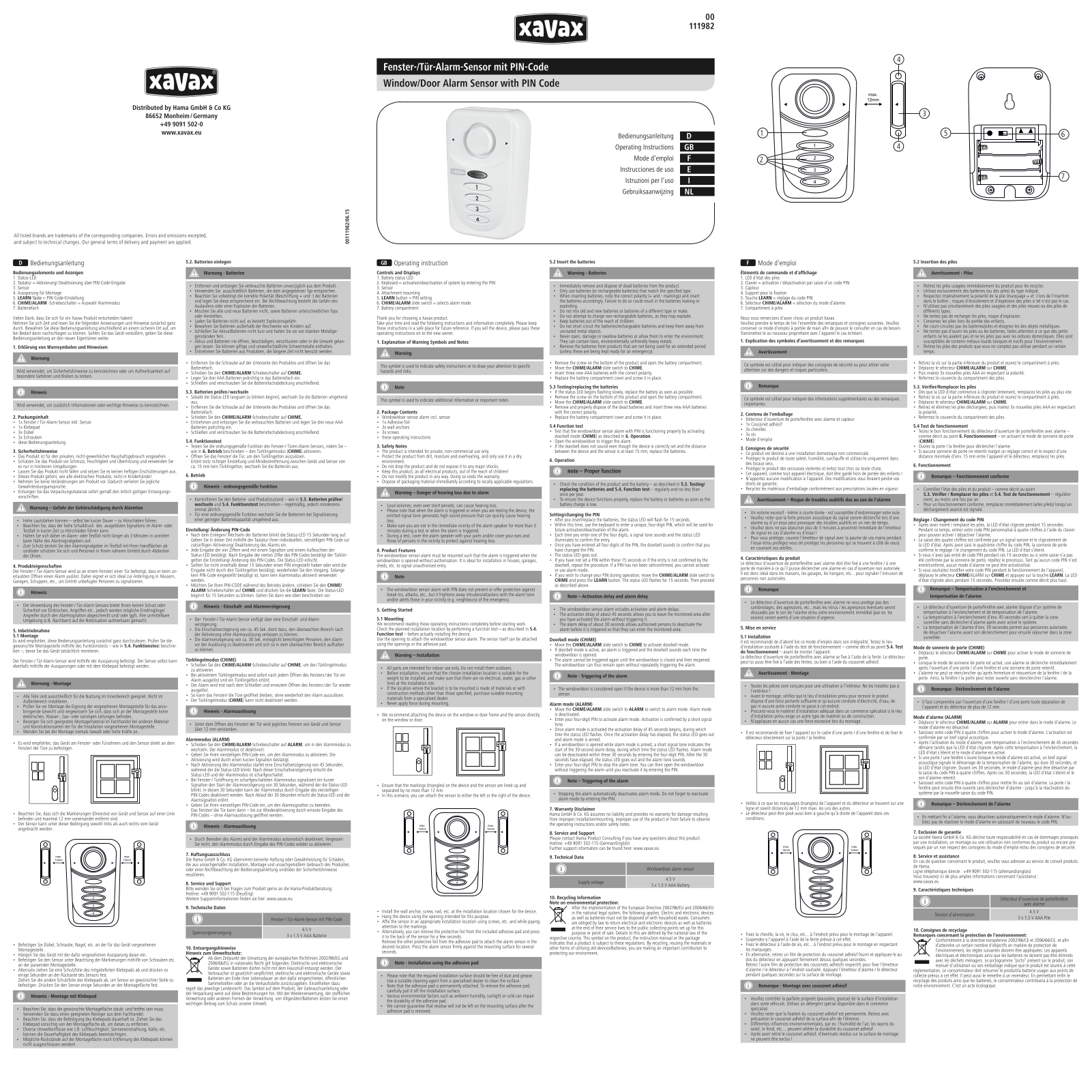 Xavax 00111982 operation manual