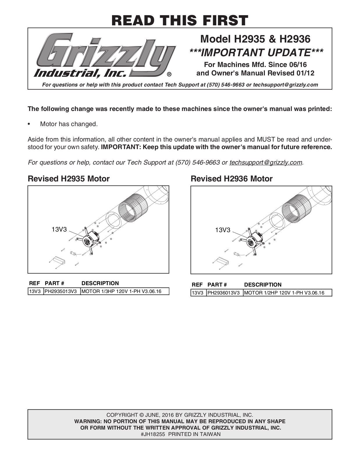 Grizzly H2935, H2936 Owner's Manual