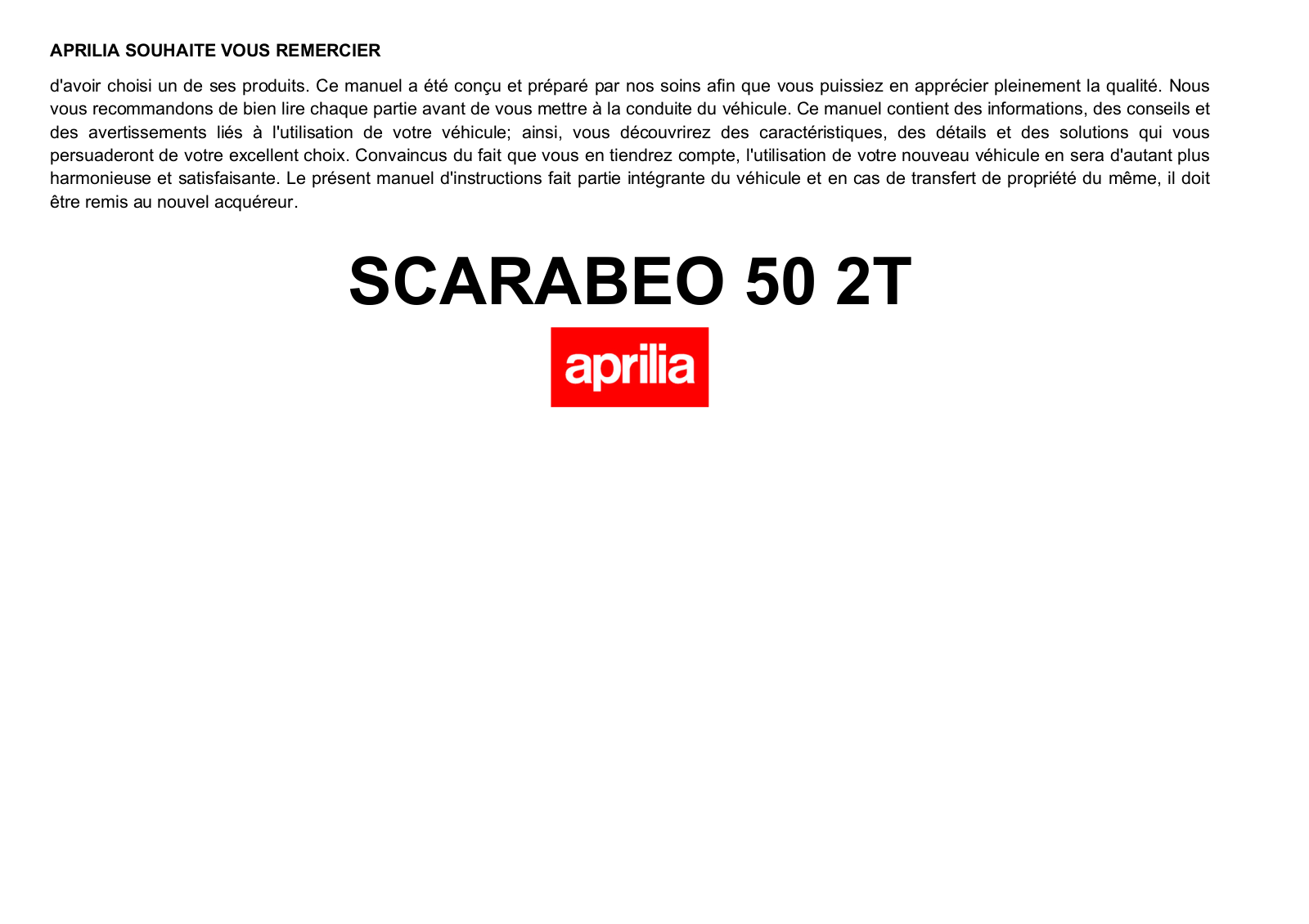 APRILIA Scarabeo 50 2T User Manual