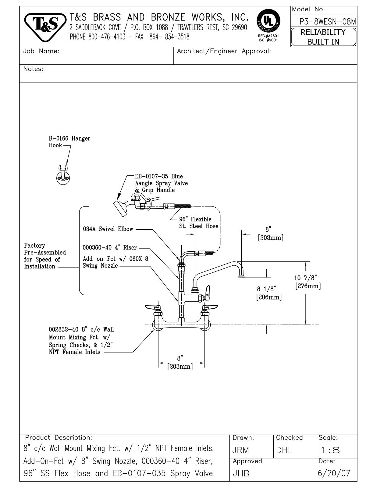 T&S Brass P3-8WESN-08M User Manual