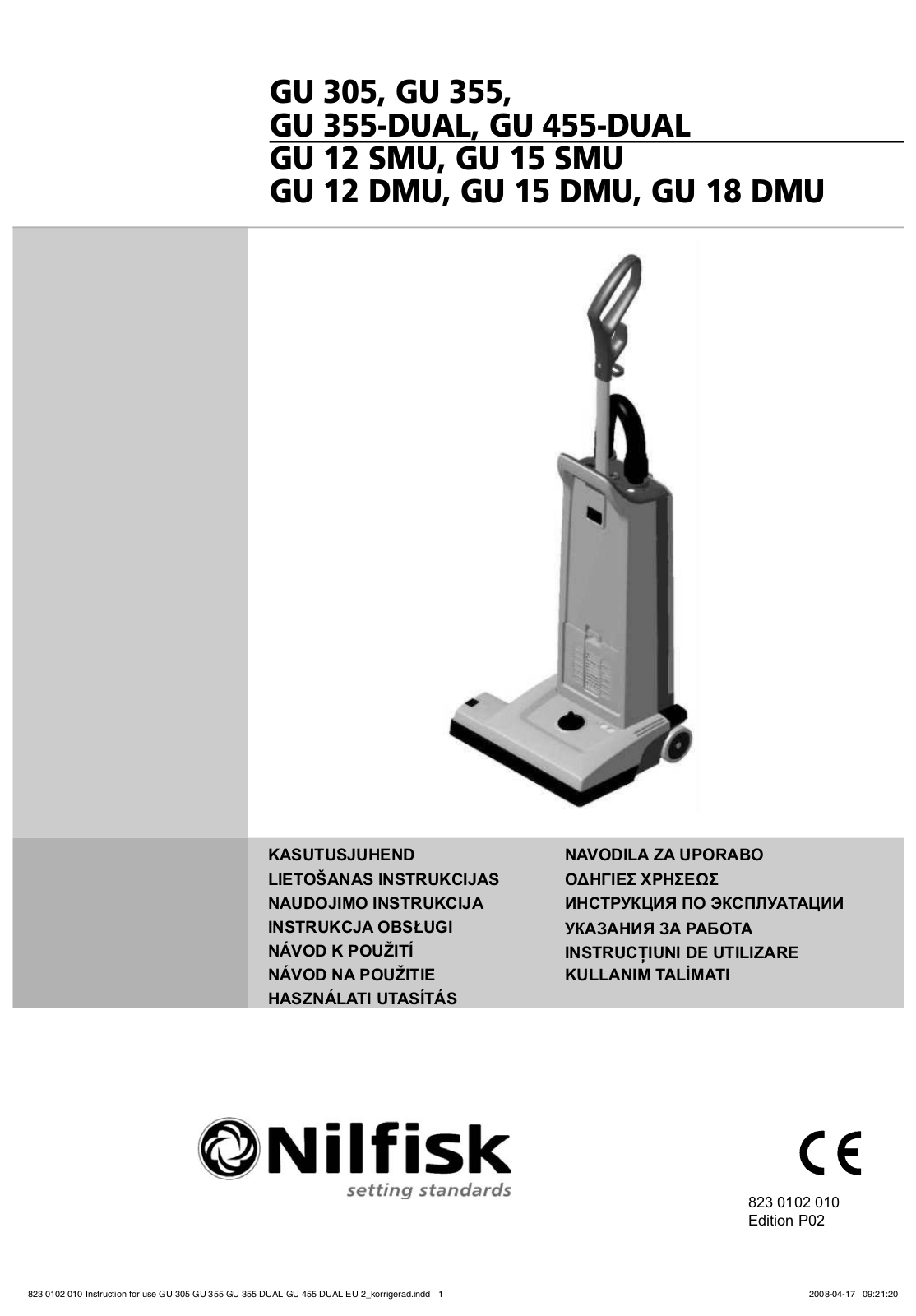 Nilfisk GU 355, GU 12 DMU, GU 12 SMU, GU 305, GU 455-DUAL User Manual