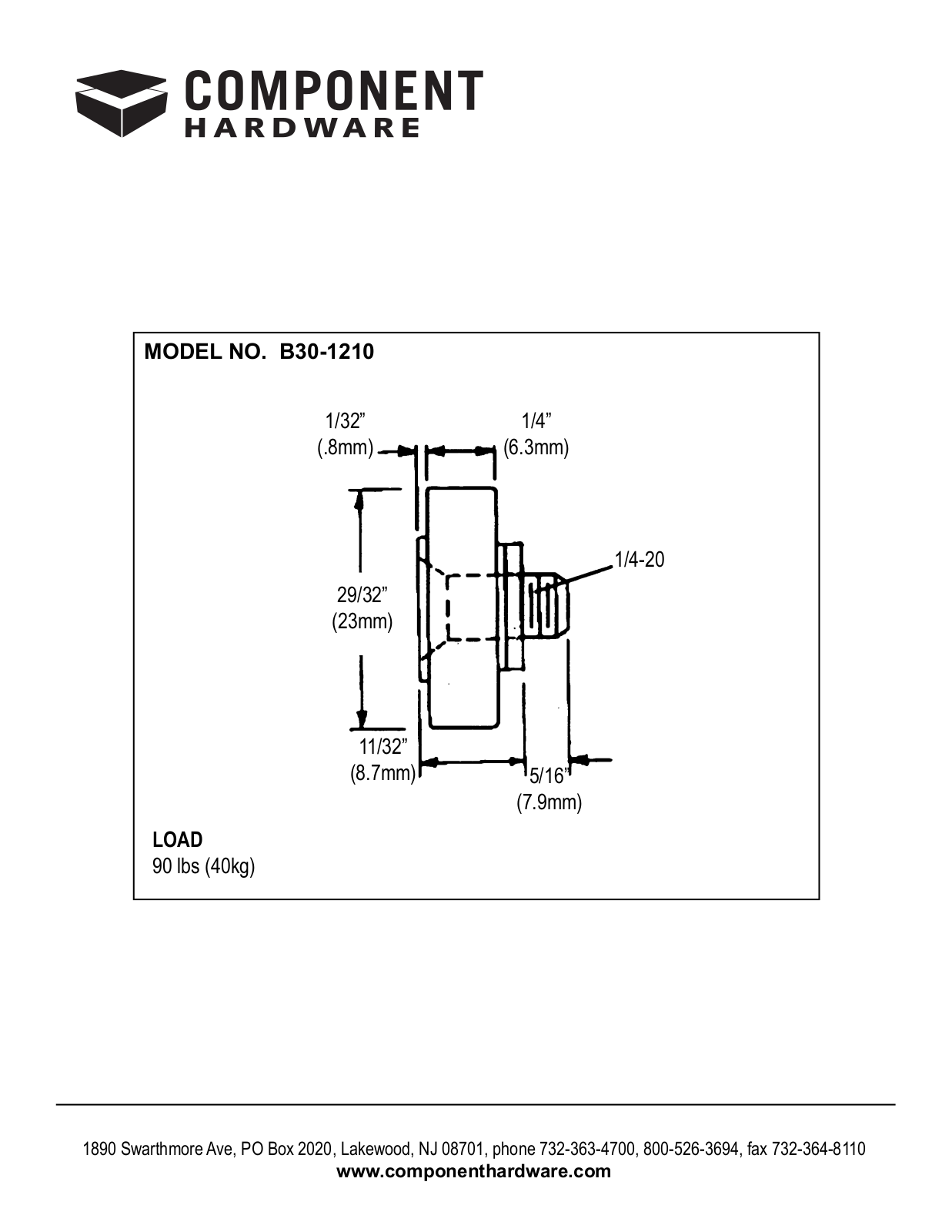 Component Hardware B30-1210 User Manual