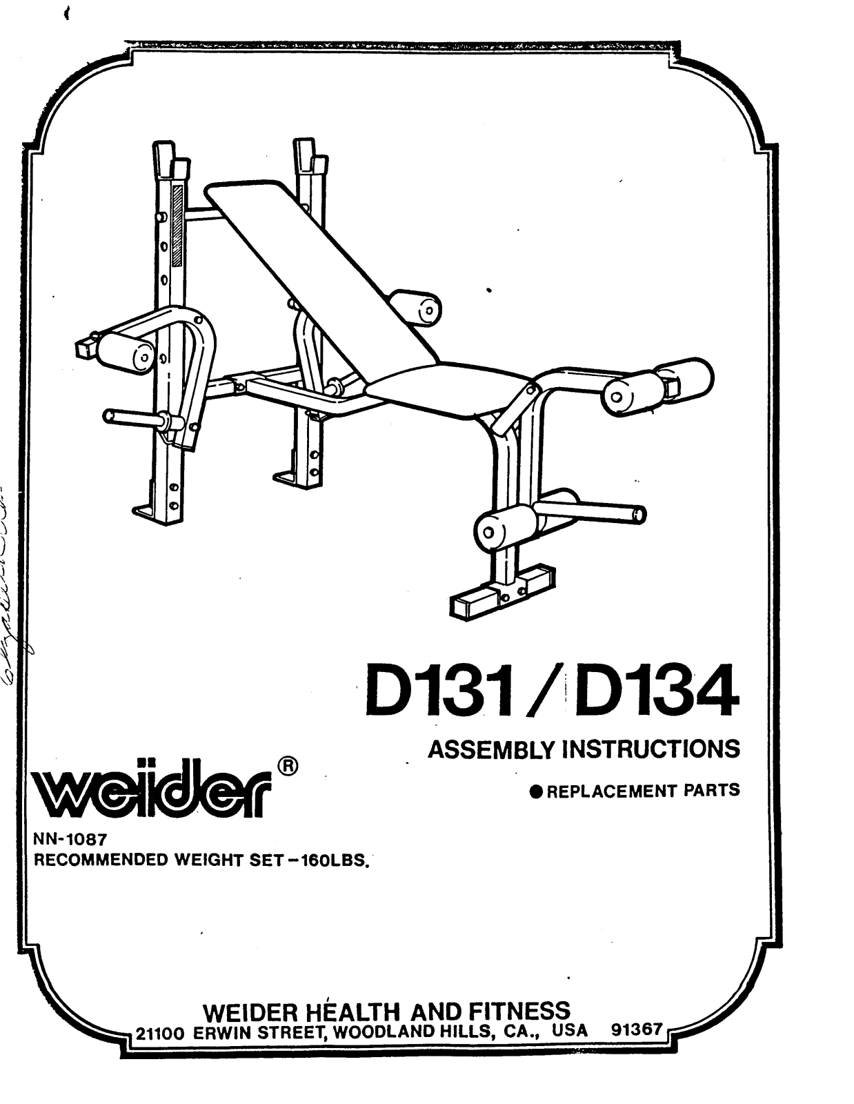 Weider D131, D134 Owner's Manual