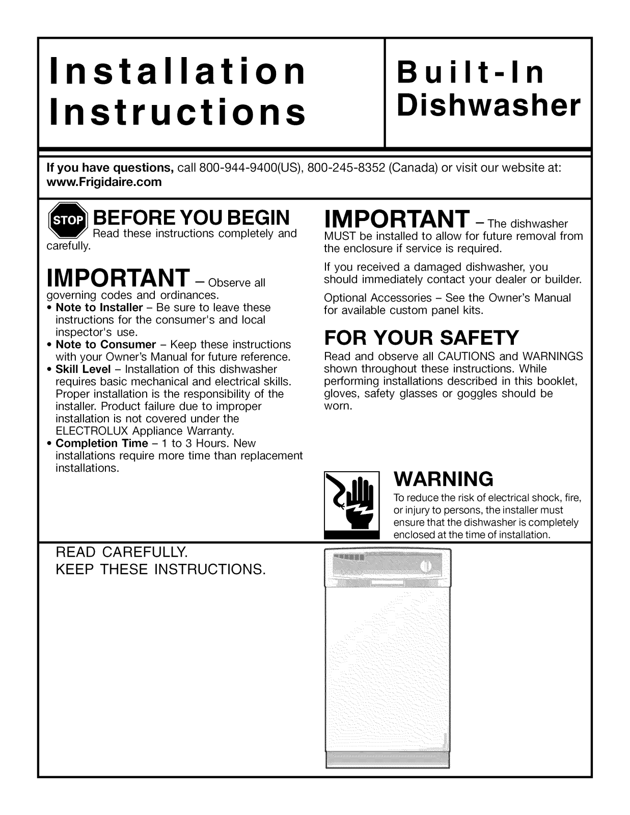 Frigidaire FFBD1821MB0A, FFBD1821MB1B, FFBD1821MS0A, FFBD1821MS1B, FFBD1821MW0A Installation Guide - ManualMachine.com