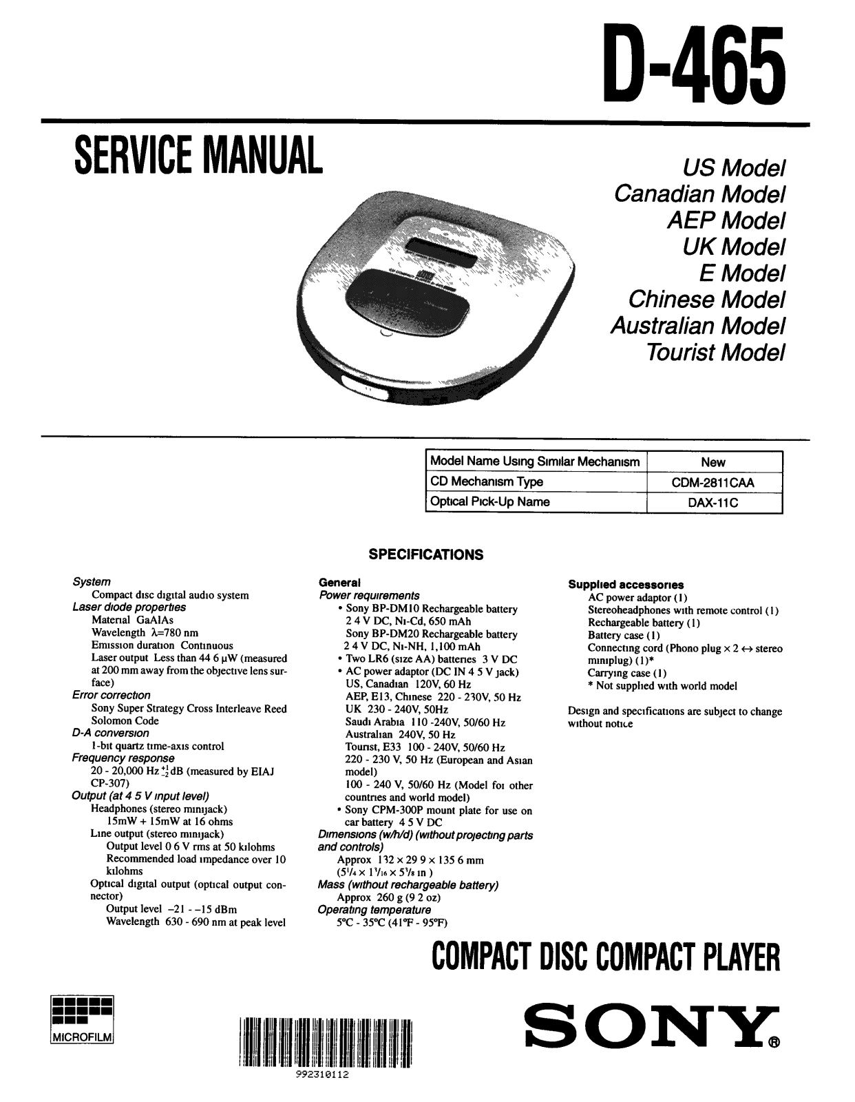 Sony D-465 Service manual