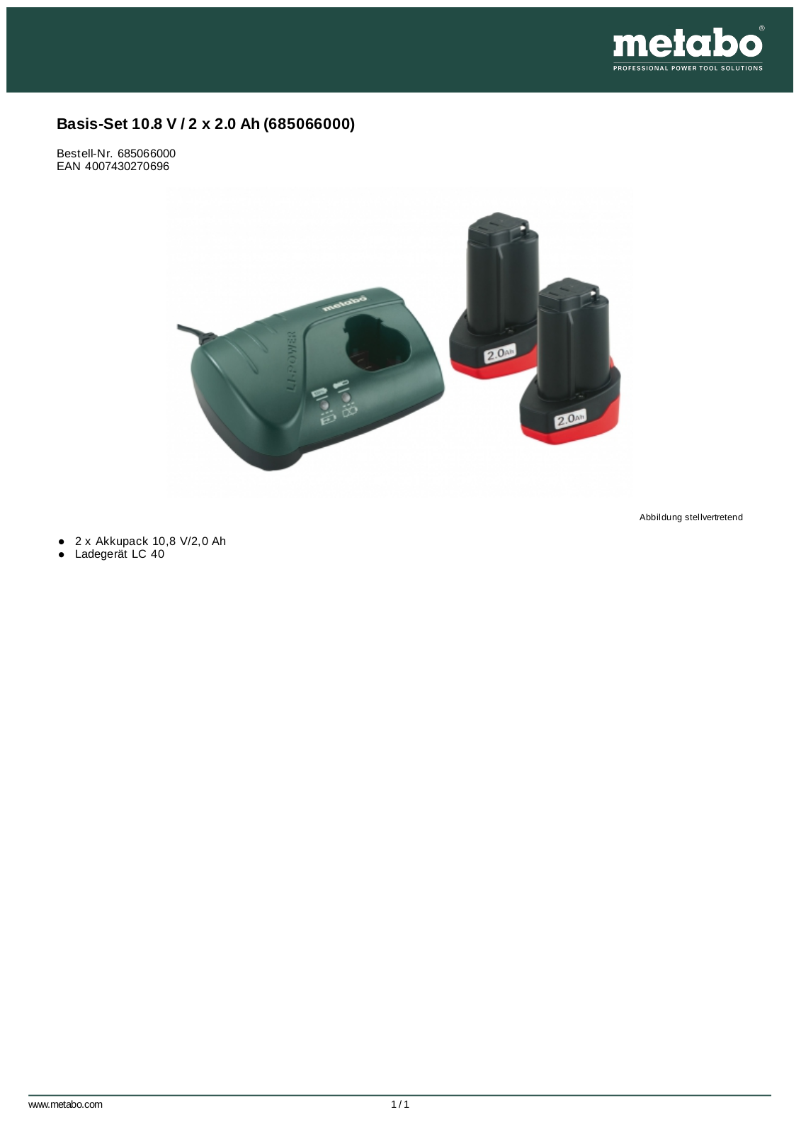 Metabo Basis-Set 10.8 V - 2 x 2.0 Ah User Manual