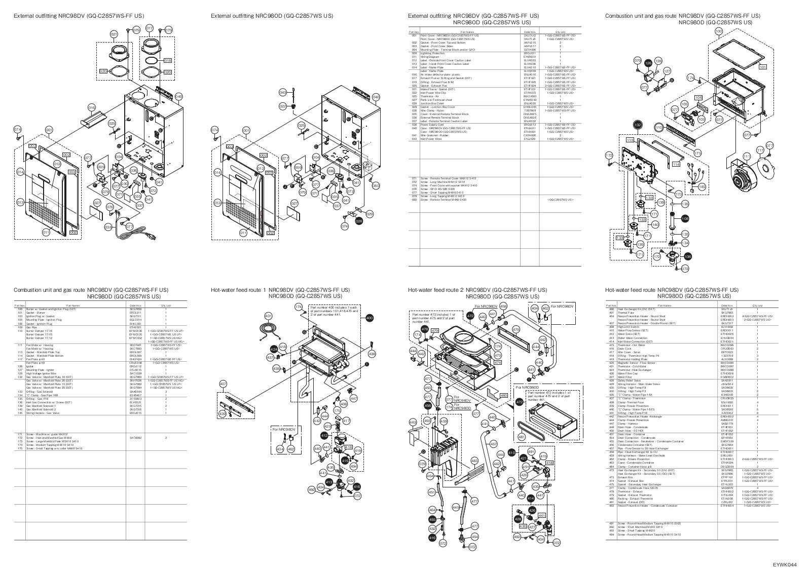 Noritz NRC98-DV Parts List