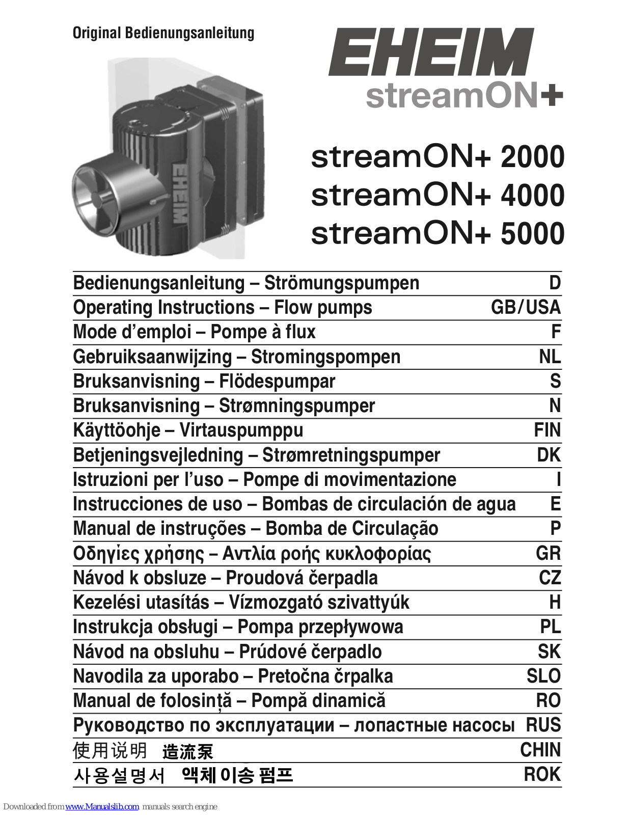 EHEIM StreamON+ 2000, streamON+ 5000, streamON+ 4000 Operating Instructions Manual