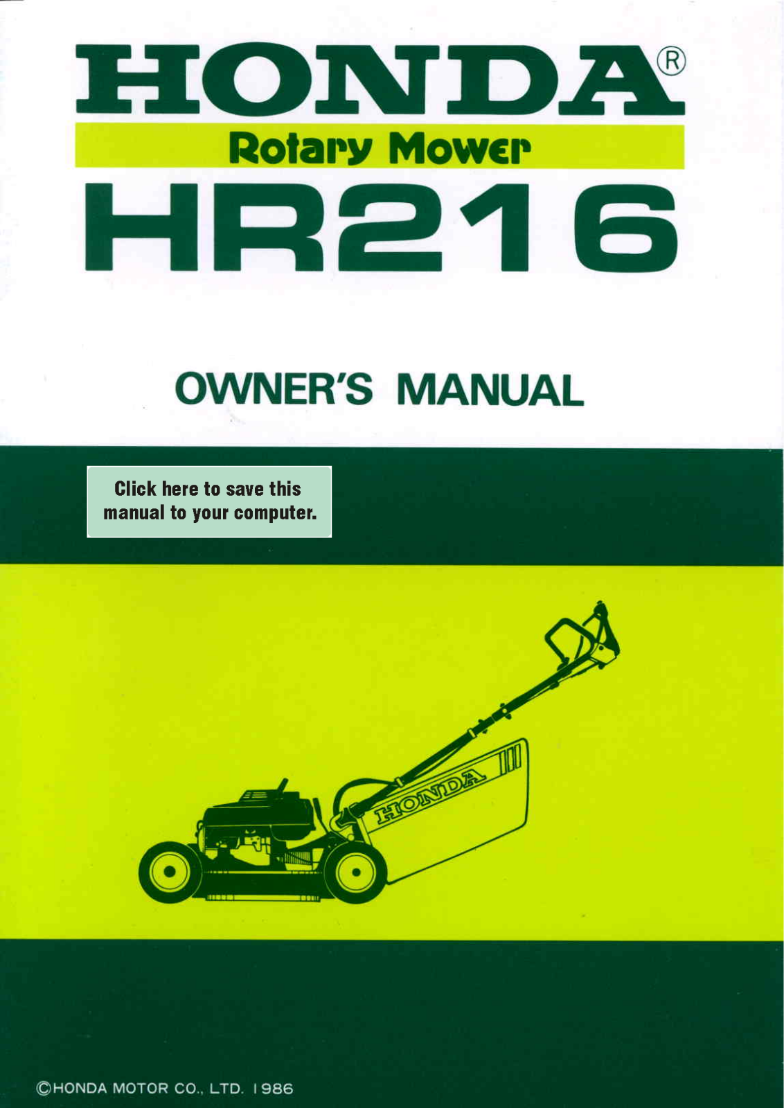 Honda HR216SXA Owner's Manual