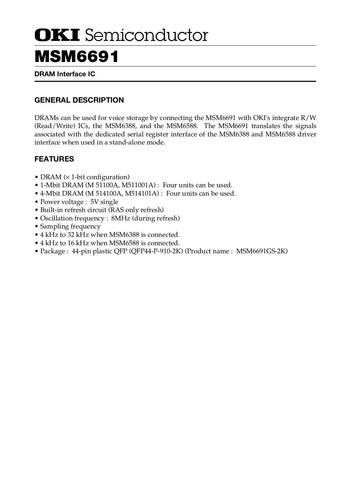 OKI MSM6691GS-2K Datasheet