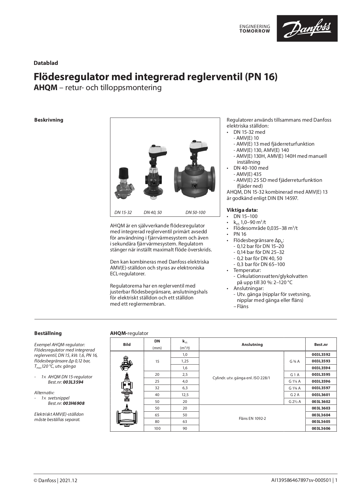 Danfoss AHQM Data sheet