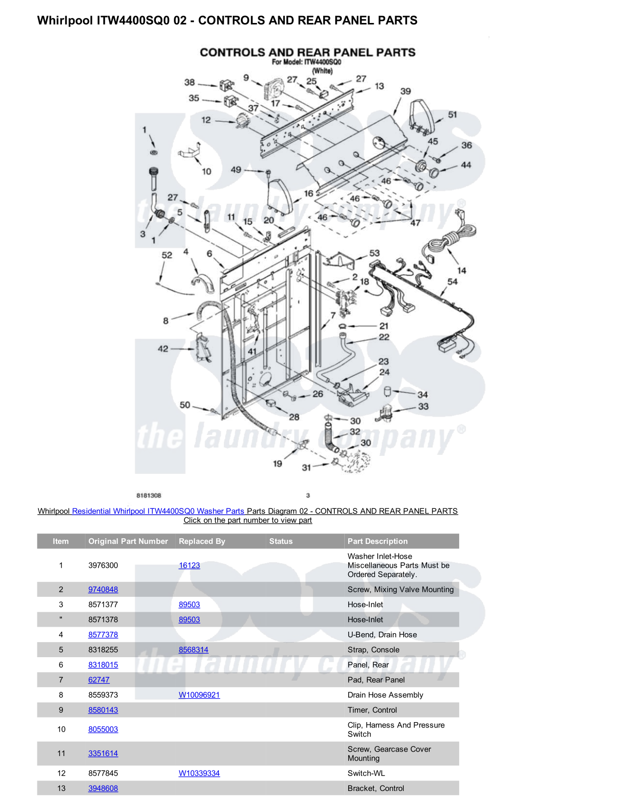 Whirlpool ITW4400SQ0 Parts Diagram