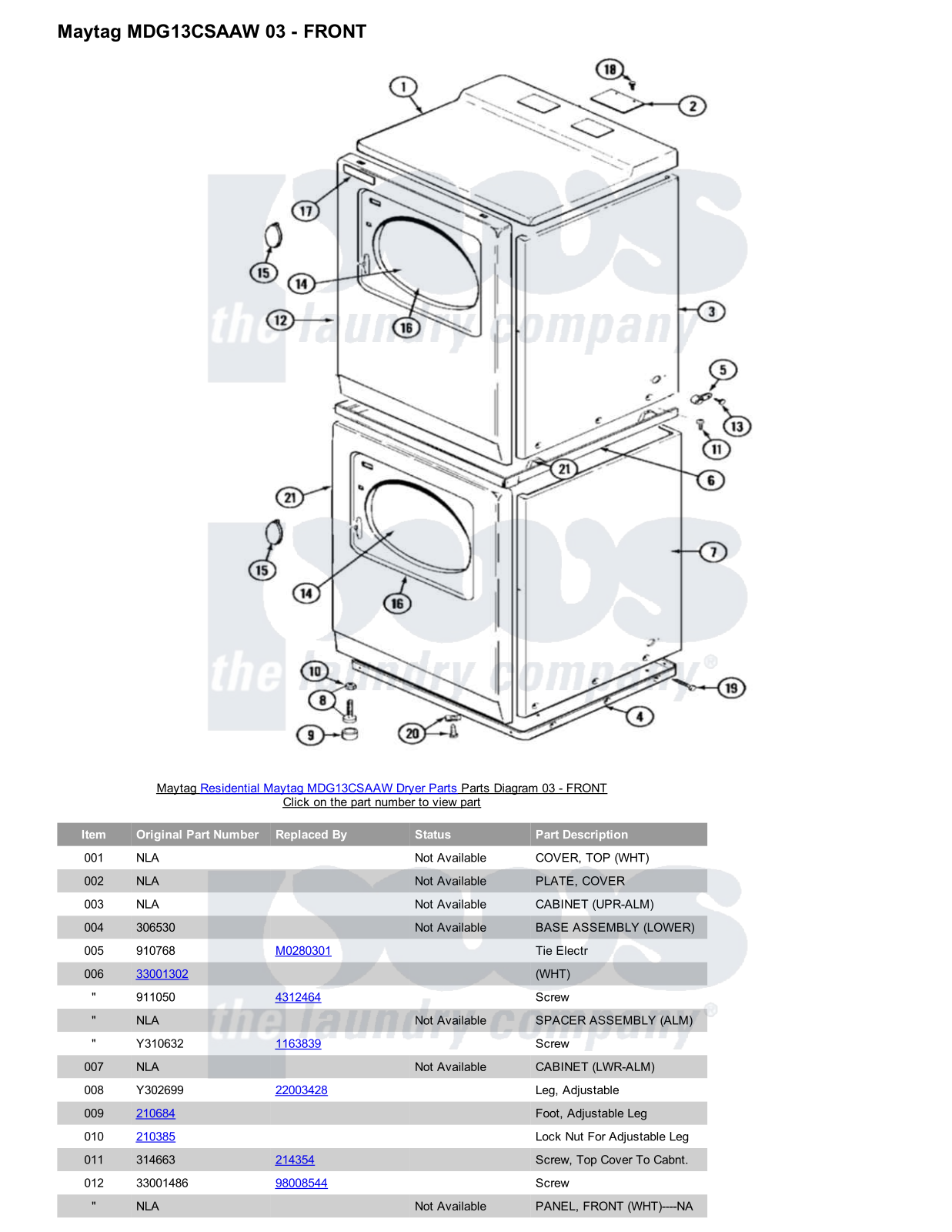 Maytag MDG13CSAAW Parts Diagram