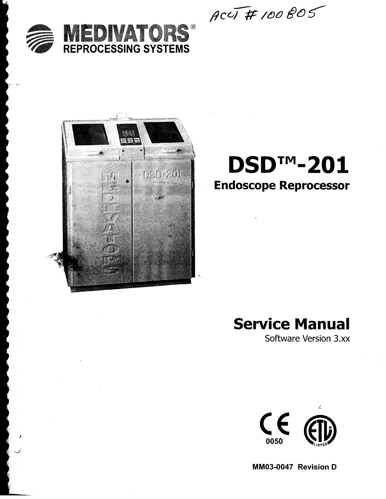 Medivators DSD-201 Service manual