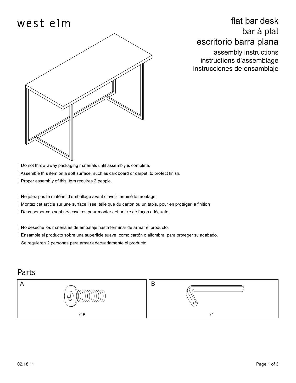 West Elm Flat Bar Desk Assembly Instruction