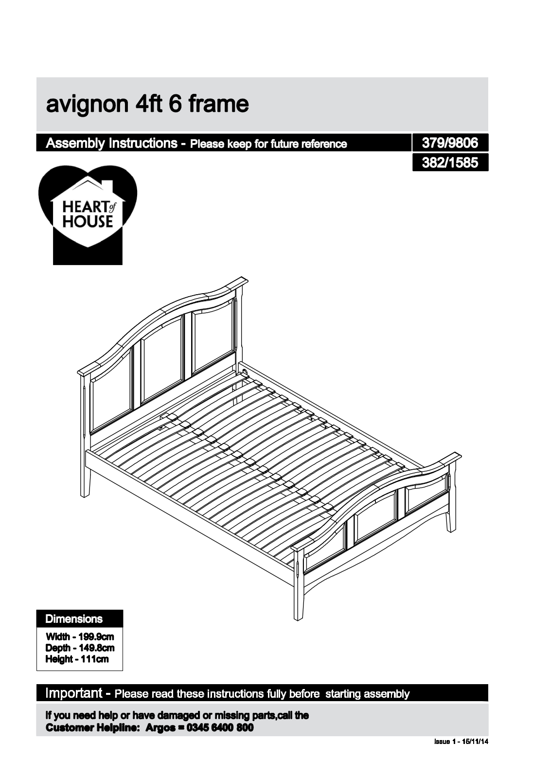 Argos Avignon 4ft 6 frame ASSEMBLY INSTRUCTIONS