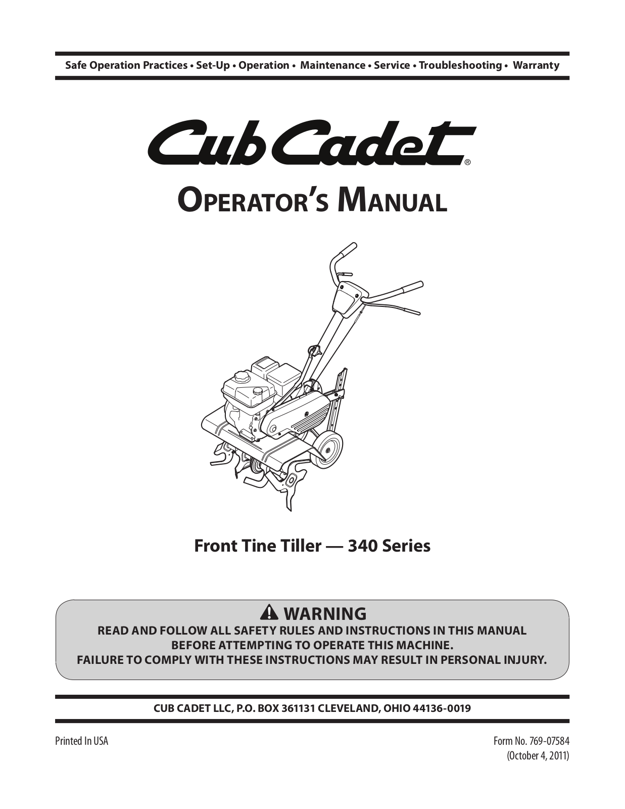 Cub Cadet 340 Series Operator's Manual