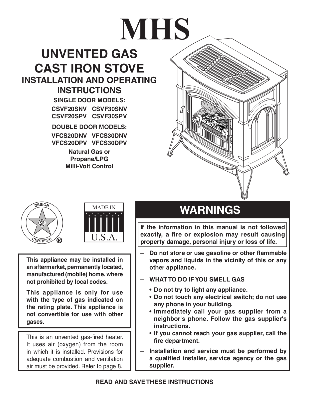 Monessen Hearth VFCS20DPV, VFCS30DPV, VFCS30DNV, VFCS20DNV User Manual