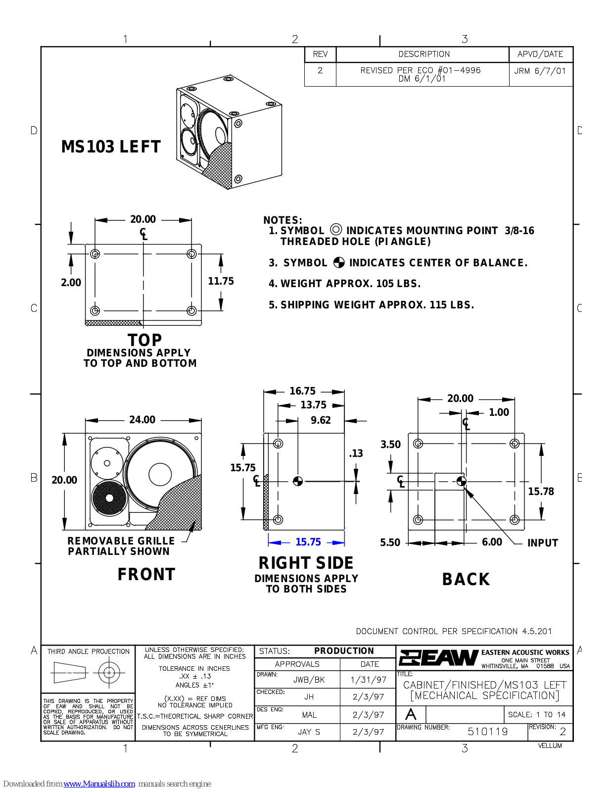 EAW MS103 Dimensions