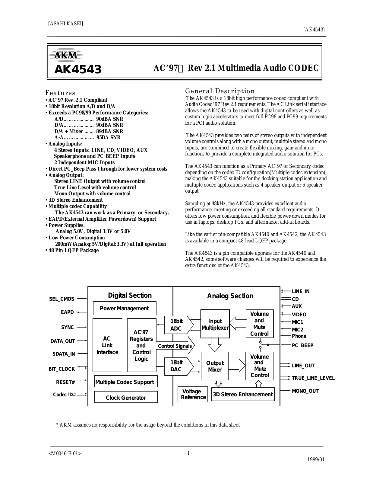 AKM AK4543 Datasheet