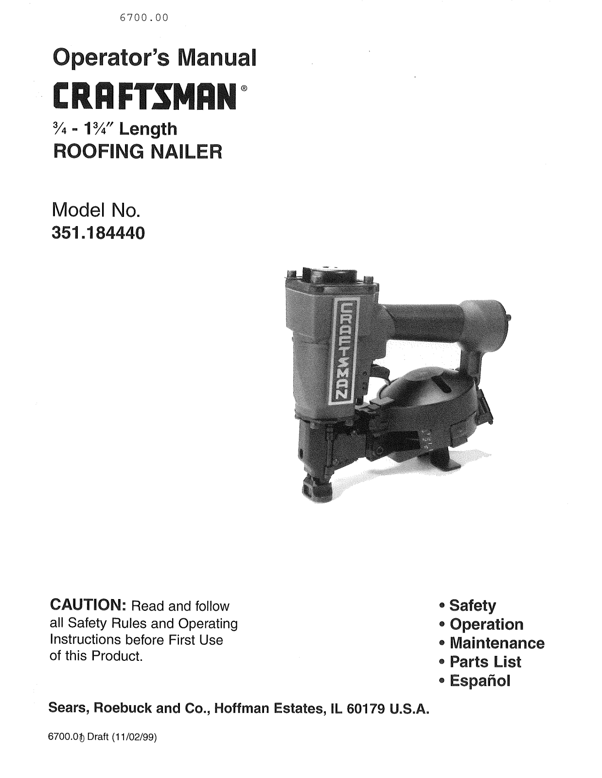 Craftsman 351184440 Owner’s Manual