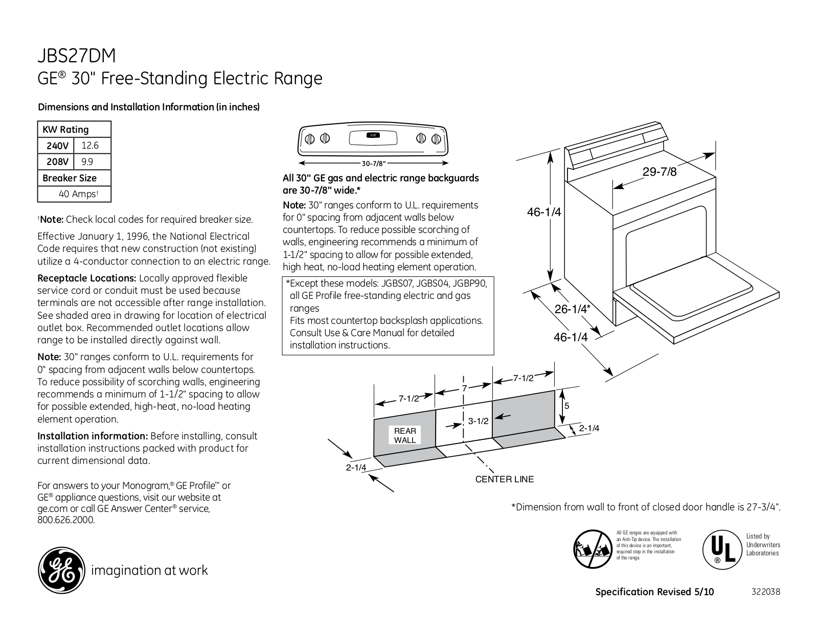 General Electric JBS27DMWW User Manual