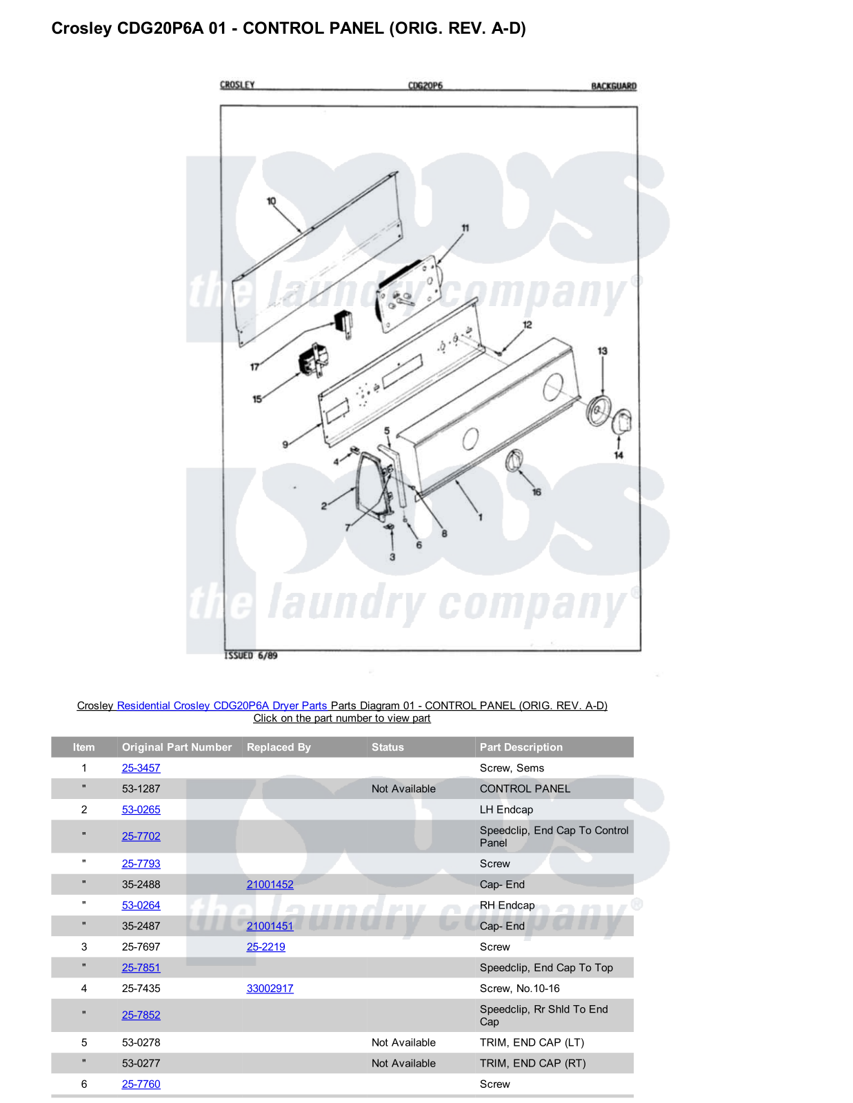 Crosley CDG20P6A Parts Diagram