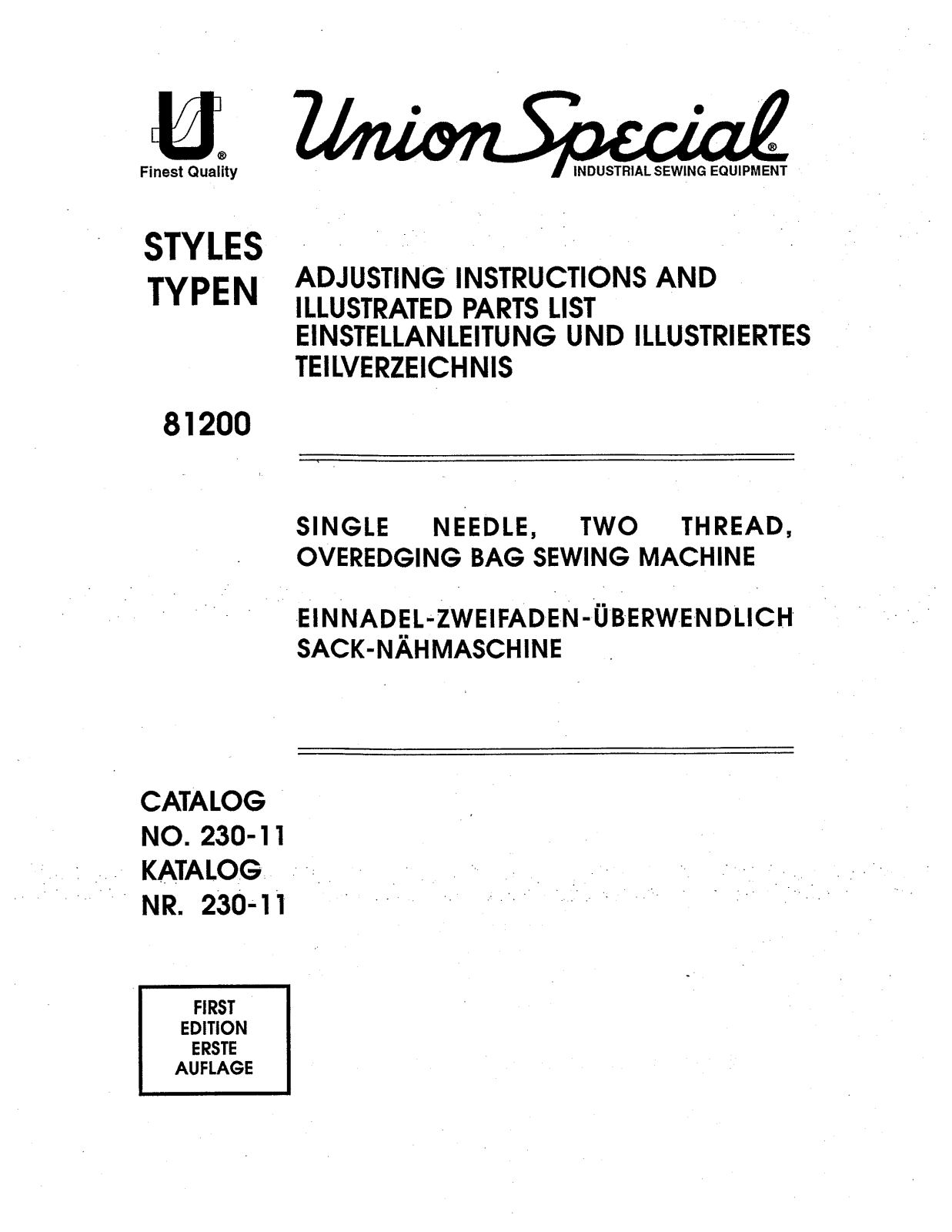 Union Special 81200 Parts List