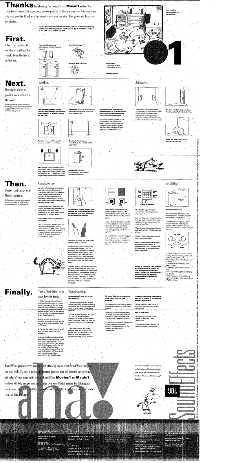 JBL SAT 1, MUSIC 1, BASS 1 User Manual