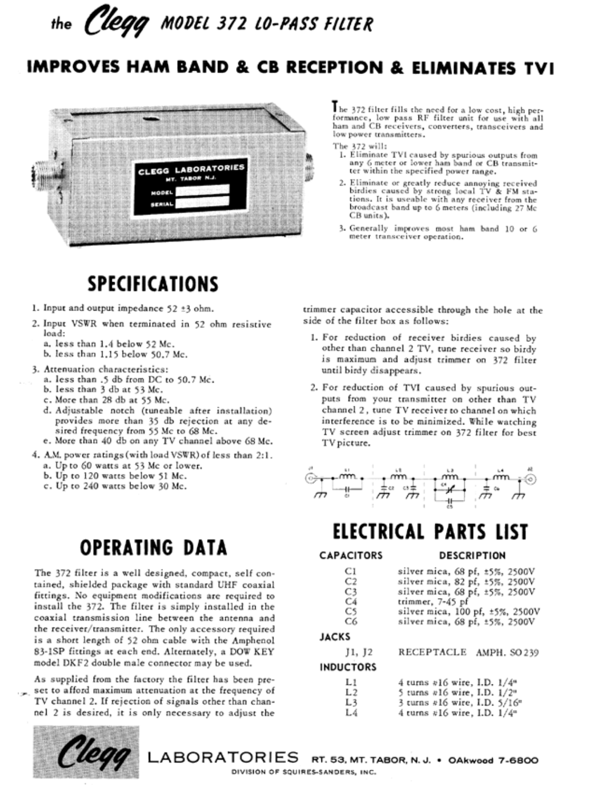 CLEGG LOW PASS FILTER INFO - ManualMachine.com