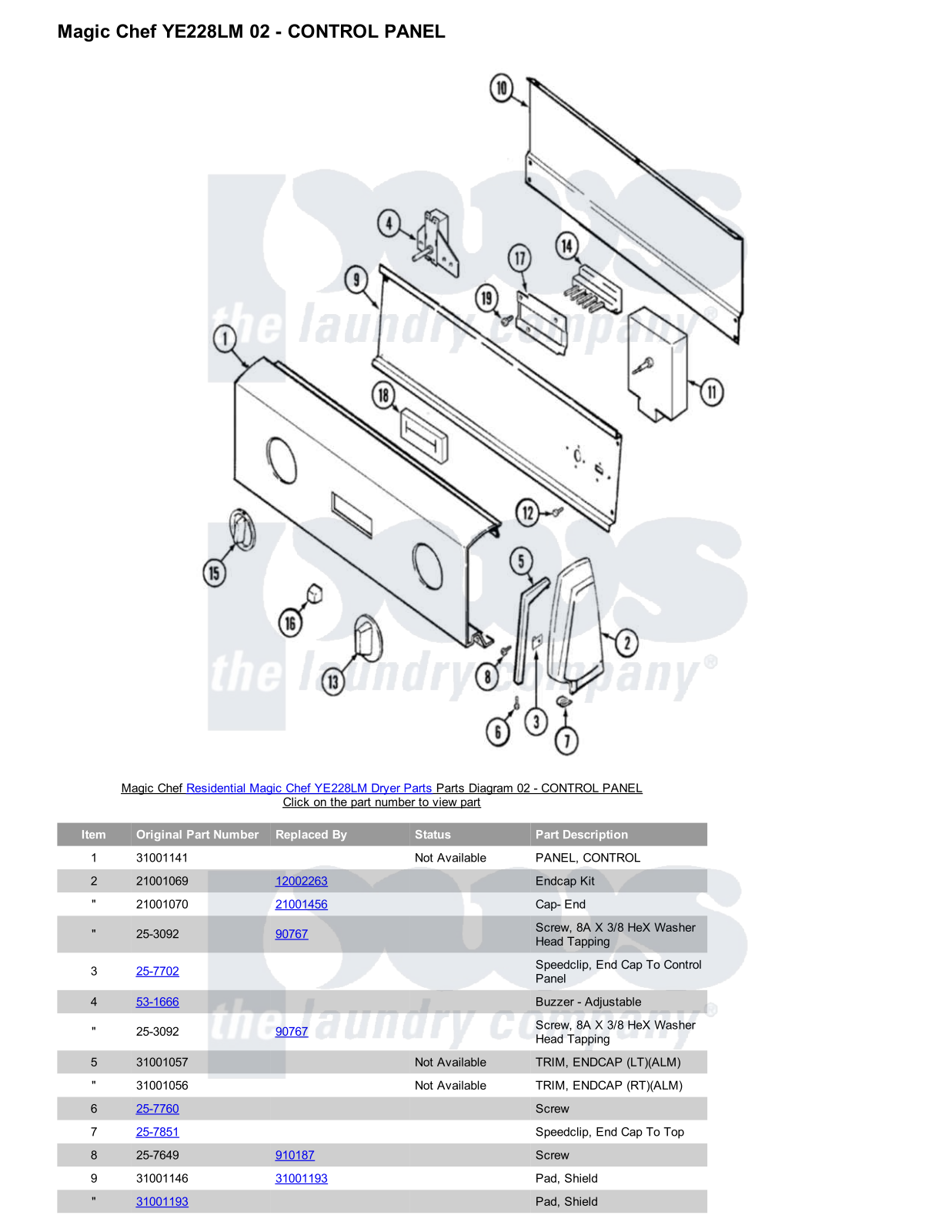 Magic Chef YE228LM Parts Diagram