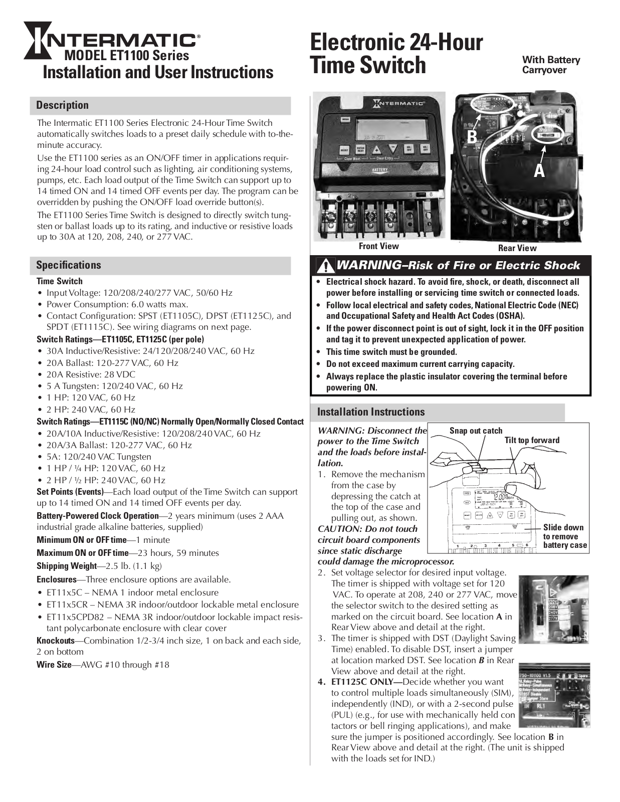 Intermatic ET1100 Owner's Manual