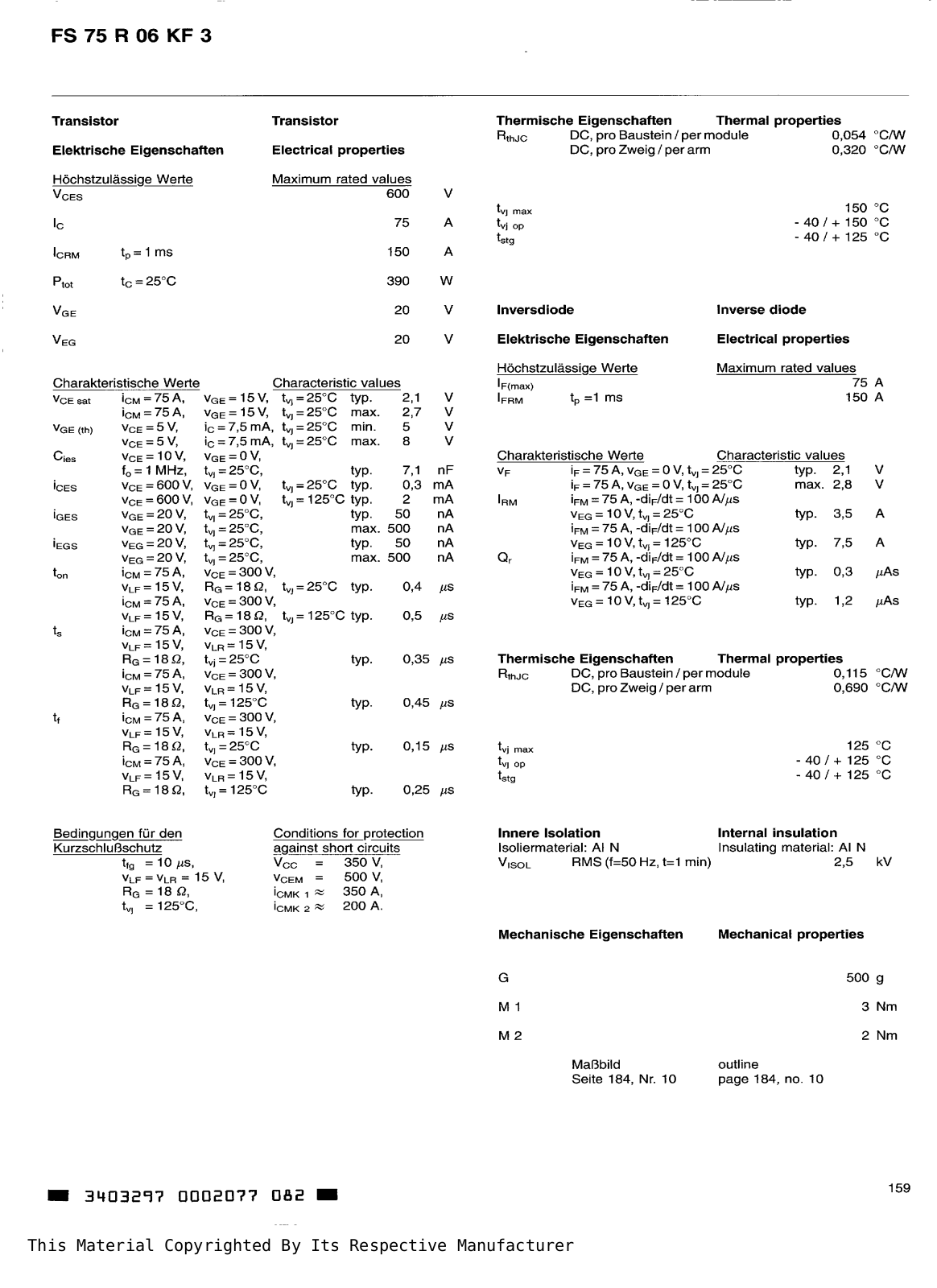 Infineon FS75R06KF3 Data Sheet